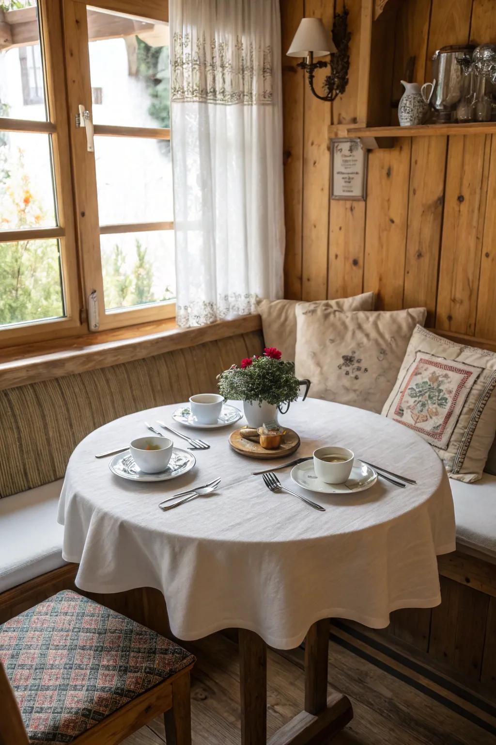 A charming dining nook perfect for morning meals or small gatherings.