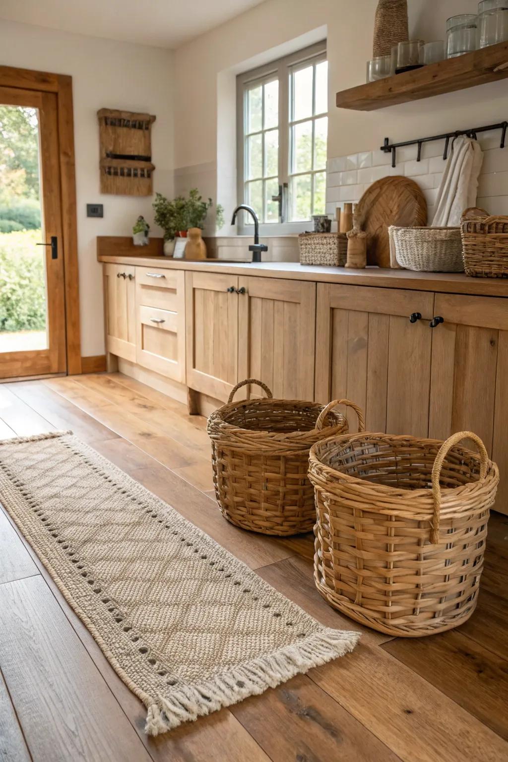 Natural textures complementing oak floors.