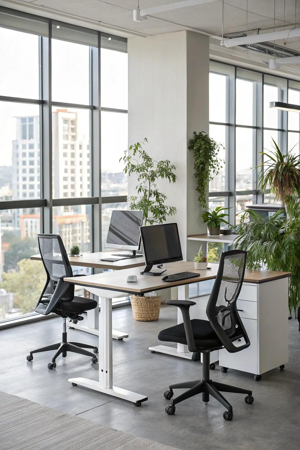 Ergonomic furniture promoting comfort and health in the workplace.