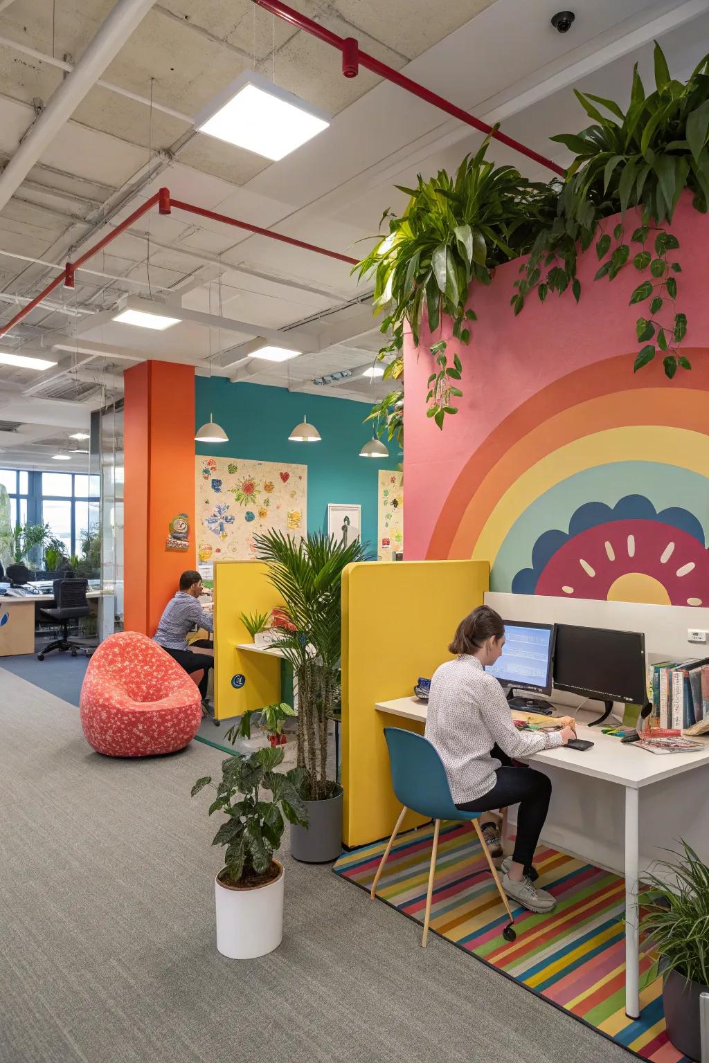 Colorful accents invigorate and add personal touches to office spaces.