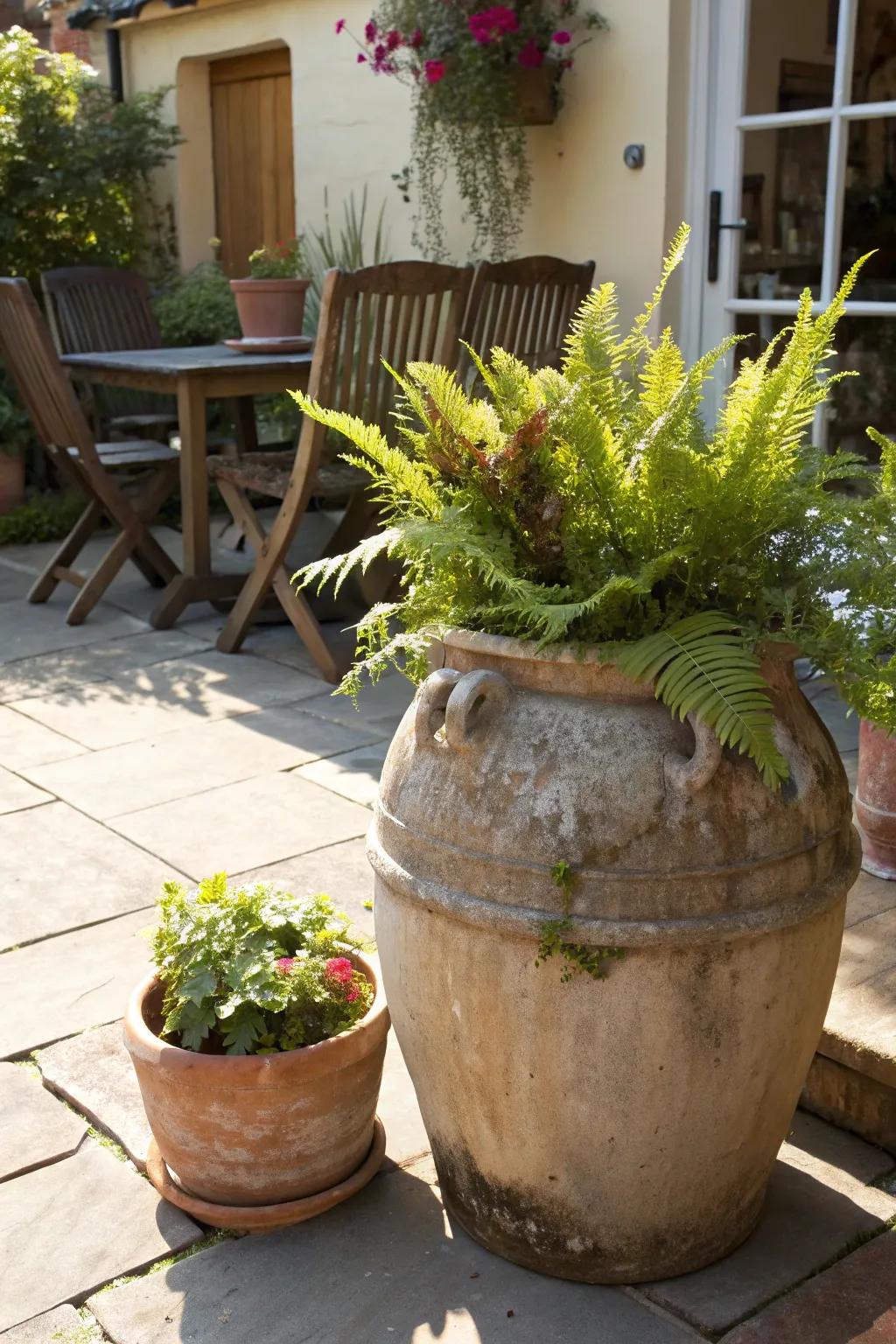 Turn a jug into a verdant outdoor container garden.