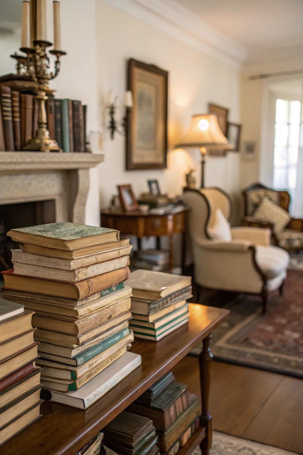 Classic books lend scholarly charm to the décor.
