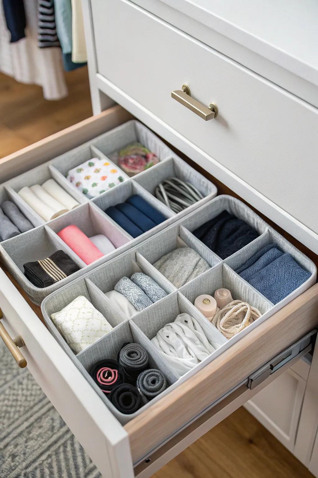 Divide and conquer the clutter with drawer organizers.