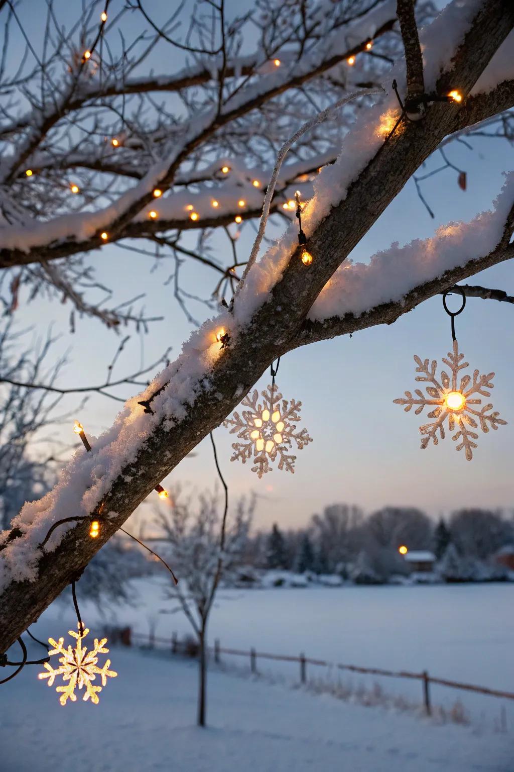 Integrate a hint of magic through whimsical snowflake lights.