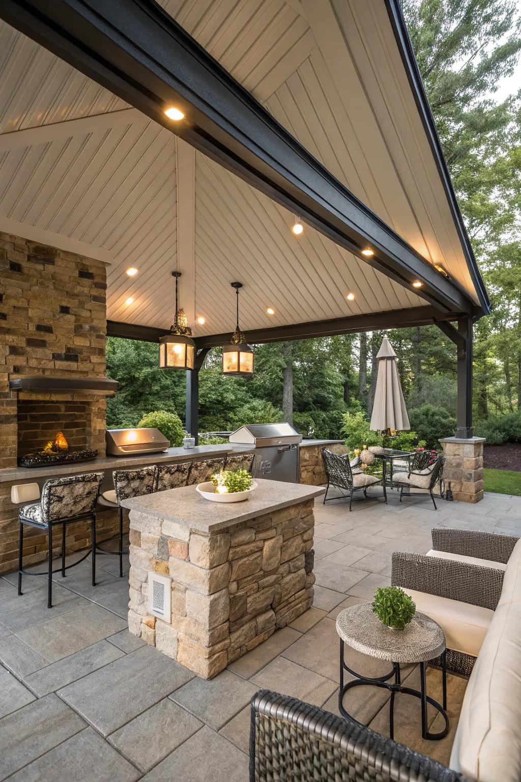 A covered grill area that stands ready in any weather.