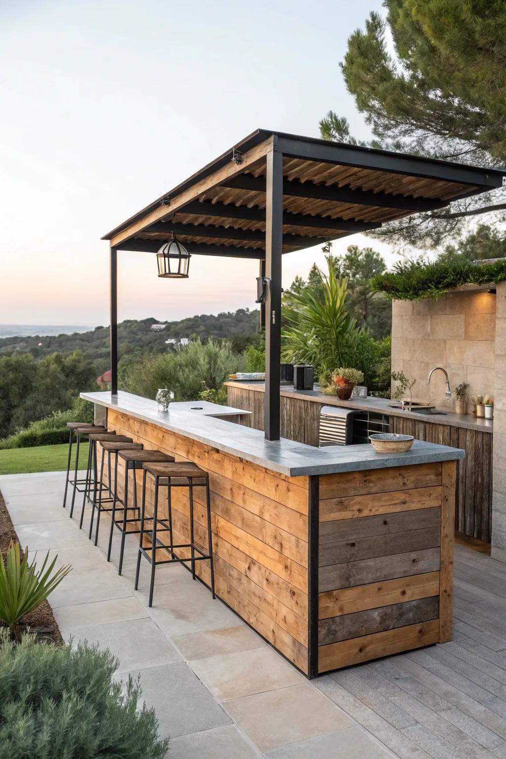 An eco-friendly outdoor kitchen counter made from sustainable materials.