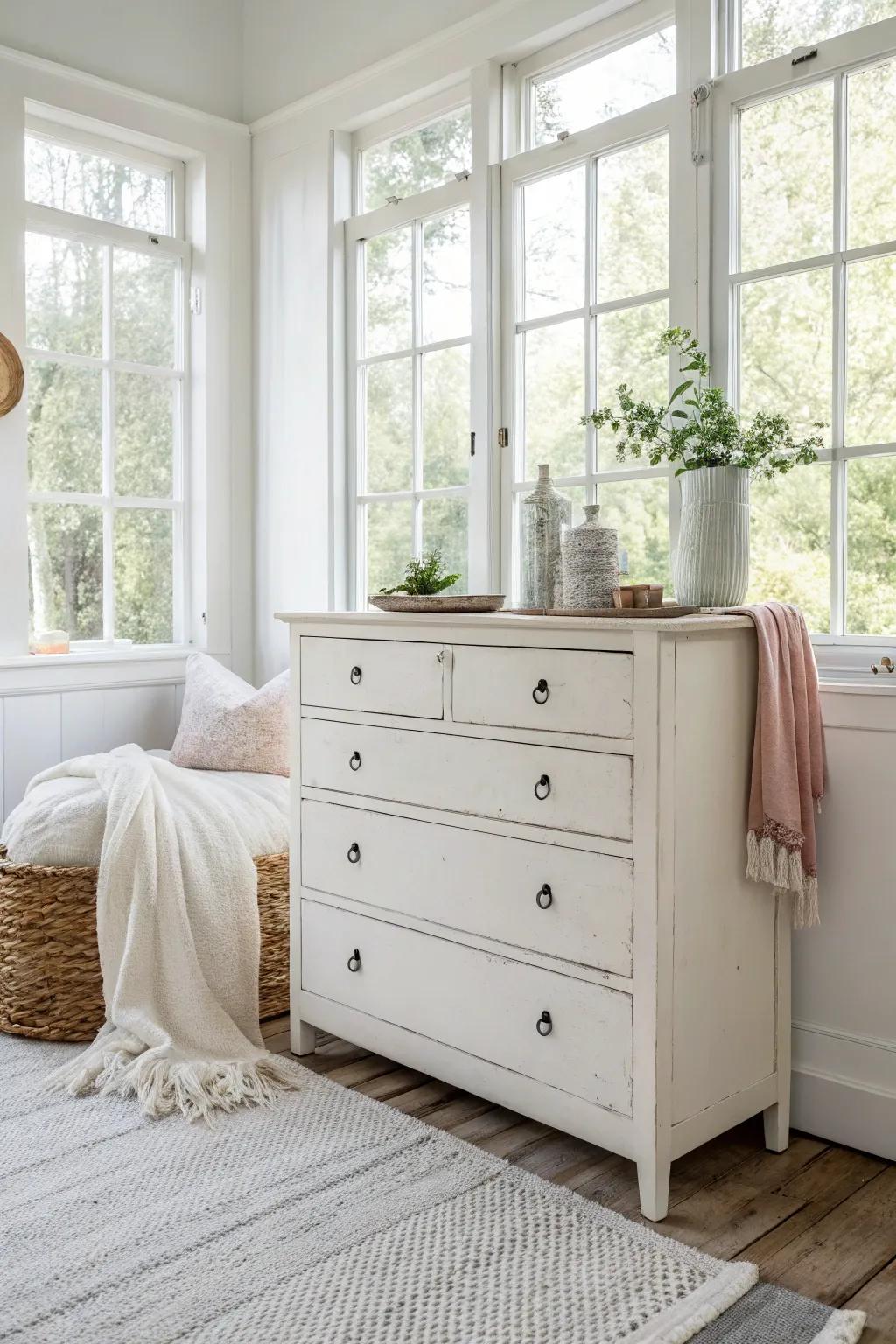 White furniture can make a room feel peaceful and open.