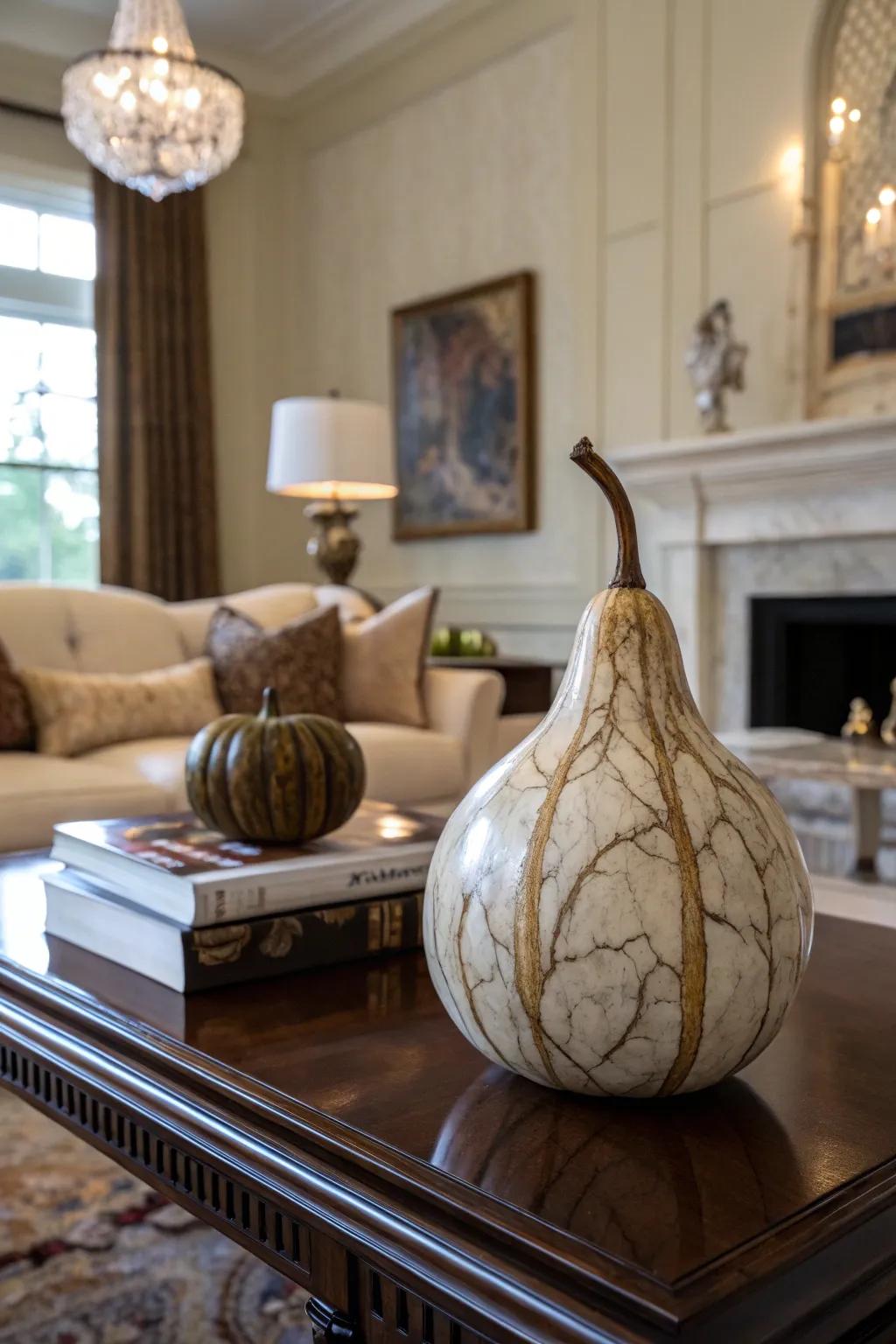 A gourd featuring a refined simulated marble texture.