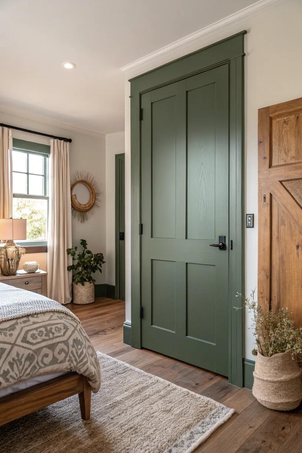 Forest shade doors establish a peaceful, nature-inspired environment.