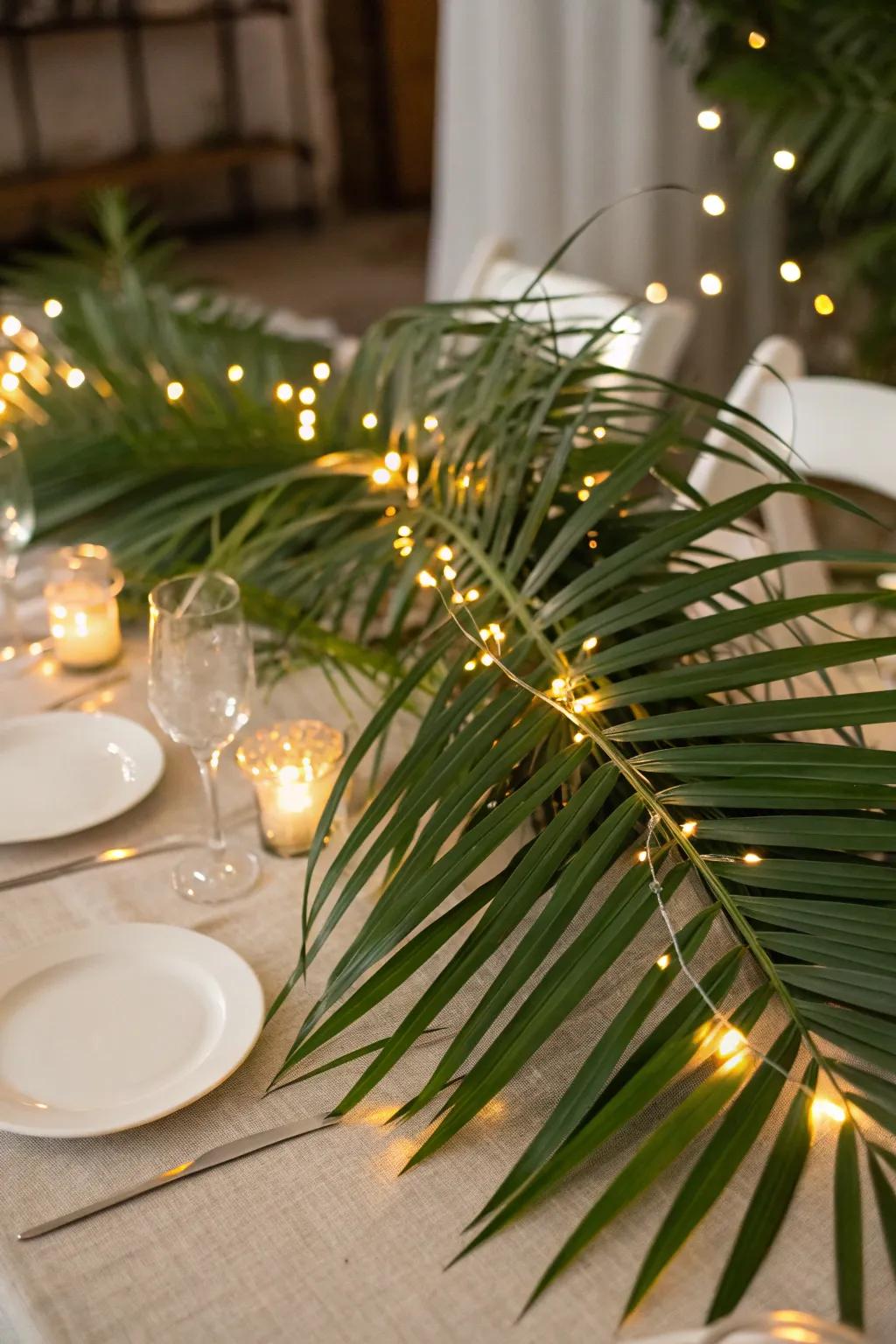 Twinkle lights imbue palm centerpieces with a magical ambiance.