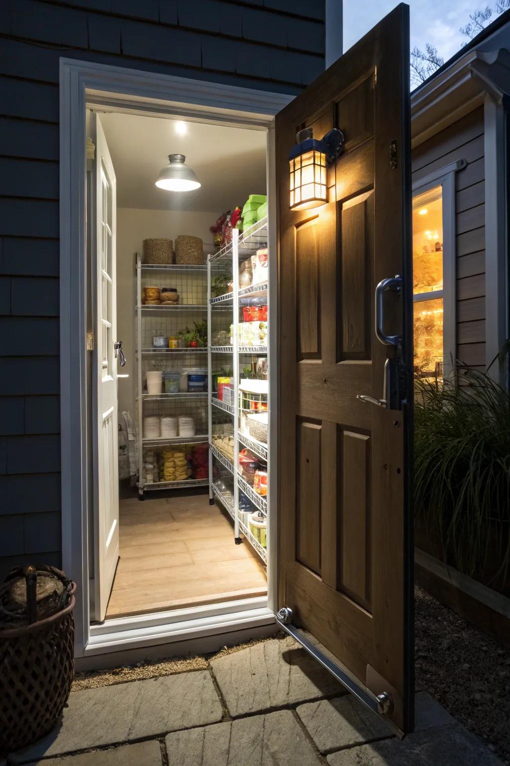 Motion-activated lights enhance convenience.