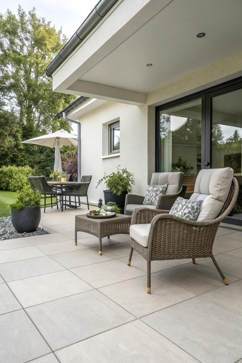 Select porcelain panels for a sleek and sturdy patio.