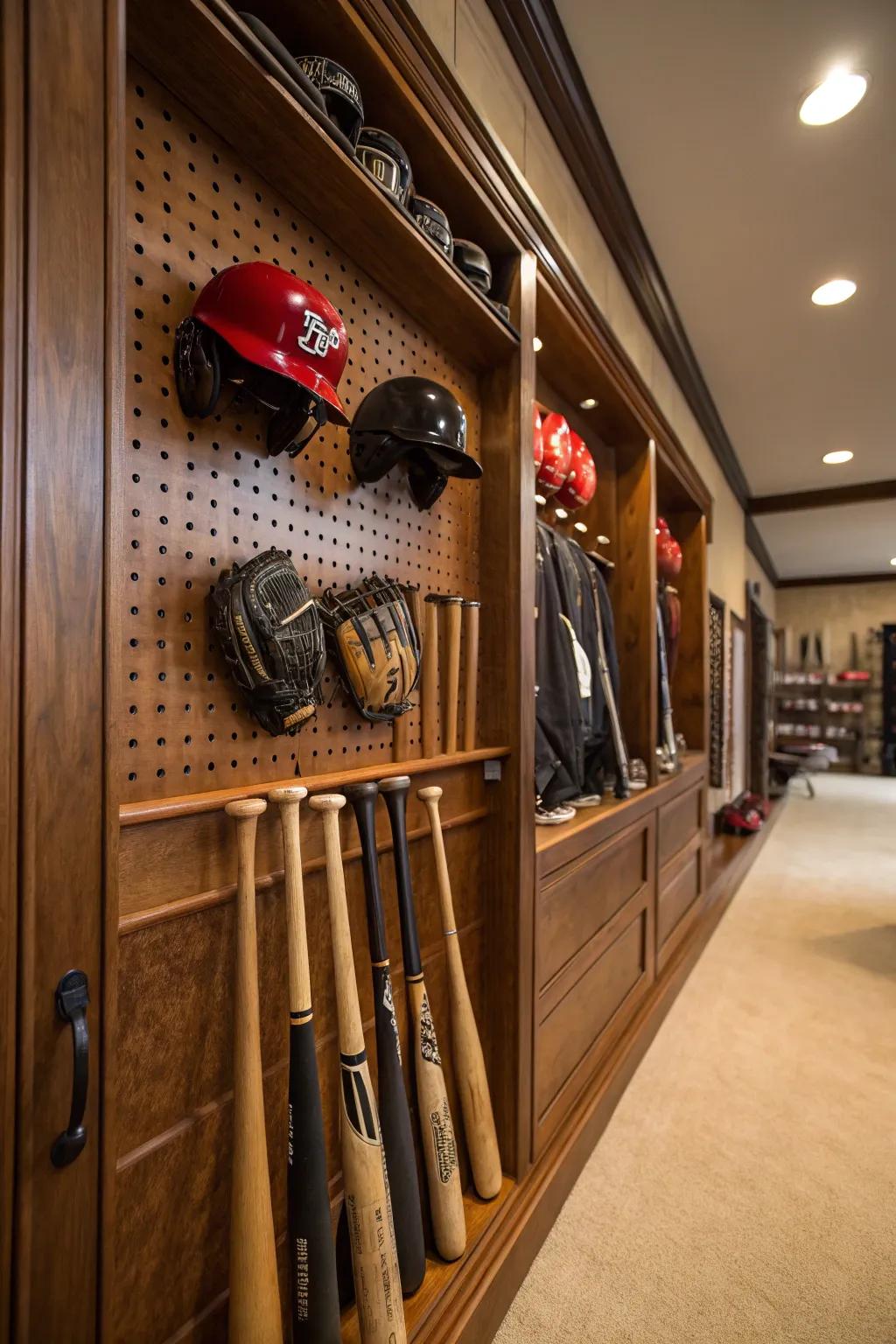 Transform your garage into a sleek Athletic Gear Hub with this innovative display board setup!