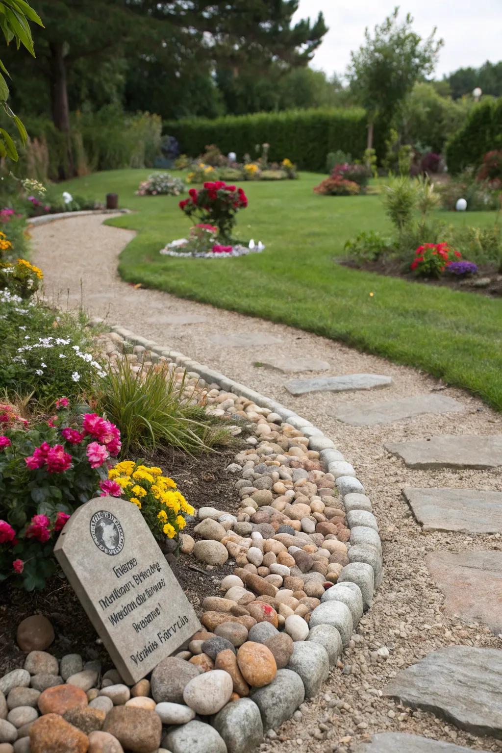 A pebble path leads gently to a special memorial corner in the garden.