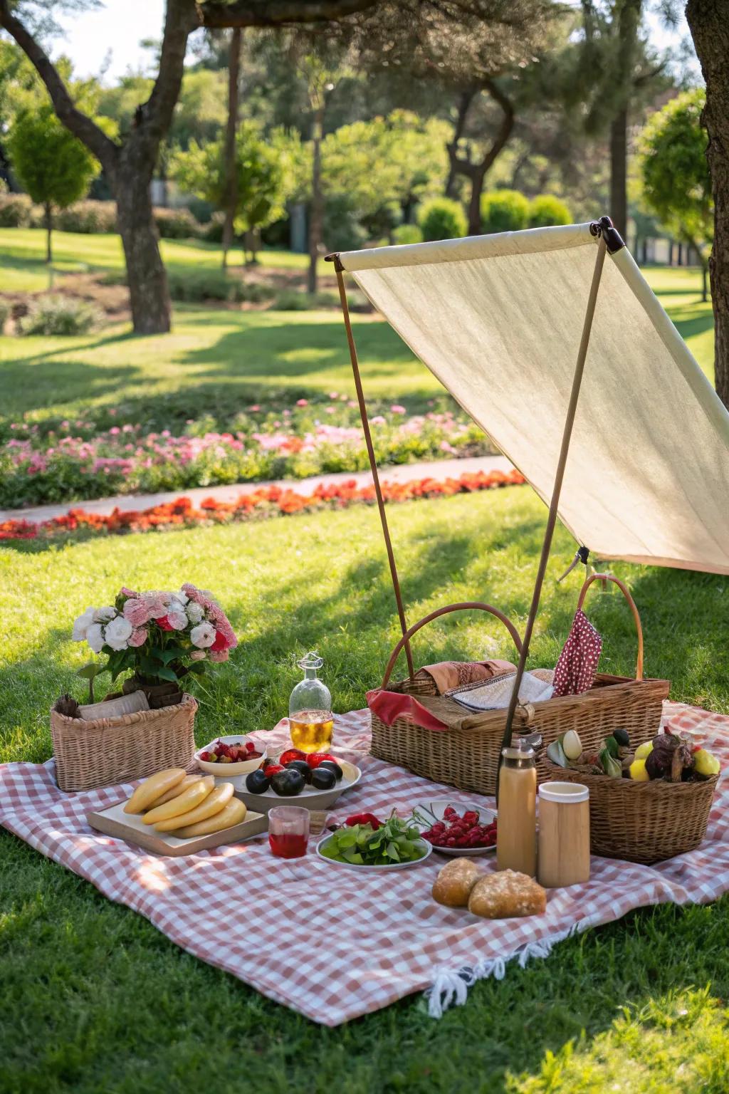 A canopy can offer shade and style for your outdoor picnic.