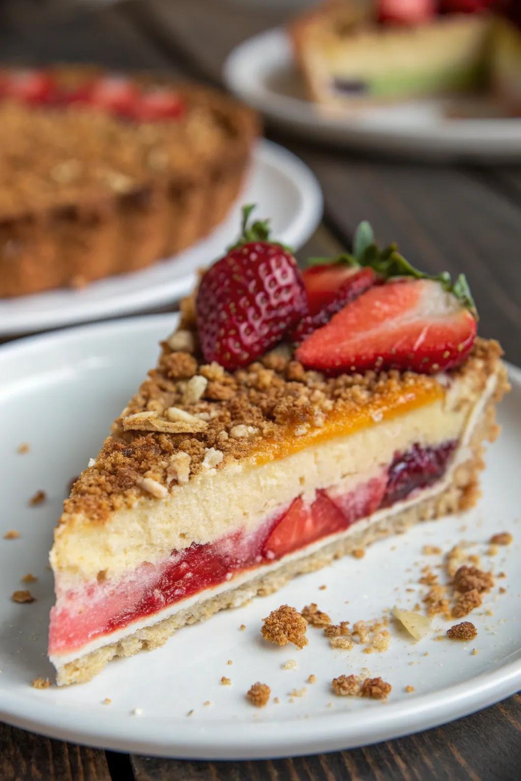 A pie slice displaying contrasting textures.