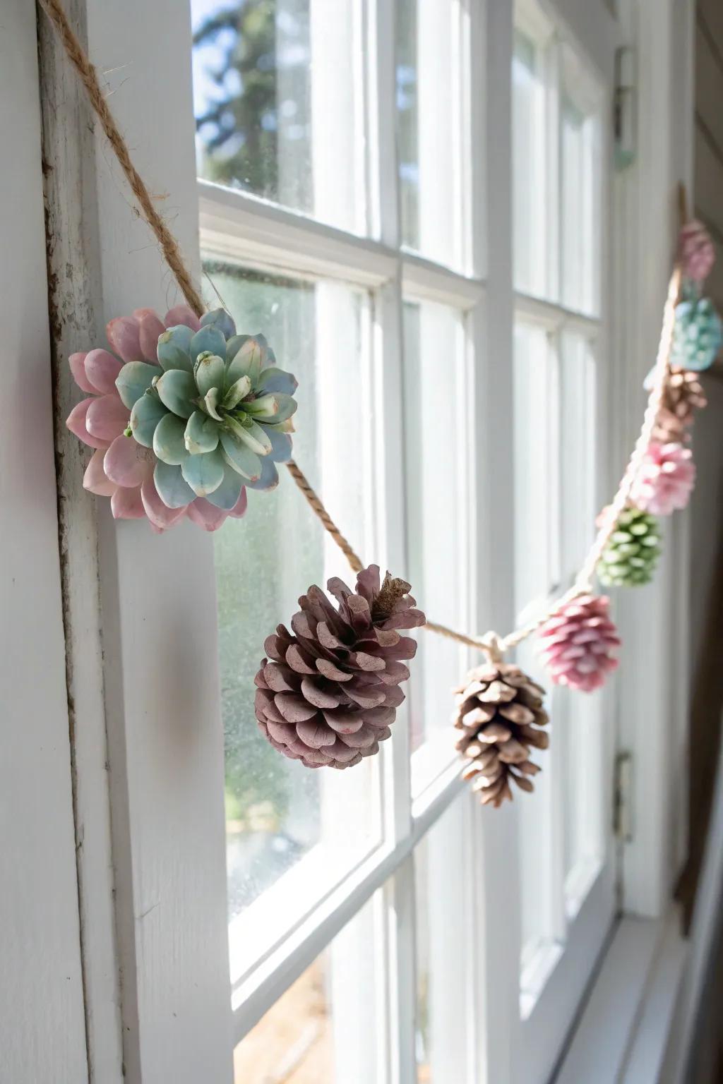 Add a whimsical detail to your space with a stunning pinecone blossom chain, where nature meets minimalist elegance.