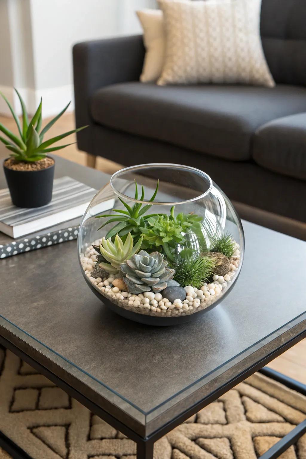 Create a miniature garden with a captivating glass enclosure.