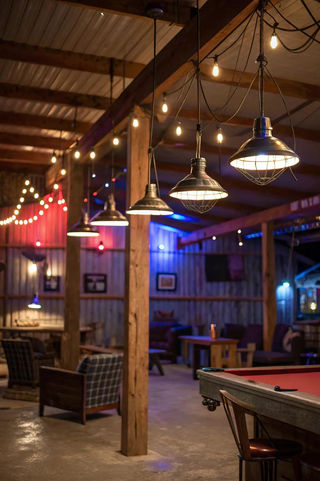 Layered lighting can set the perfect mood in your man cave.