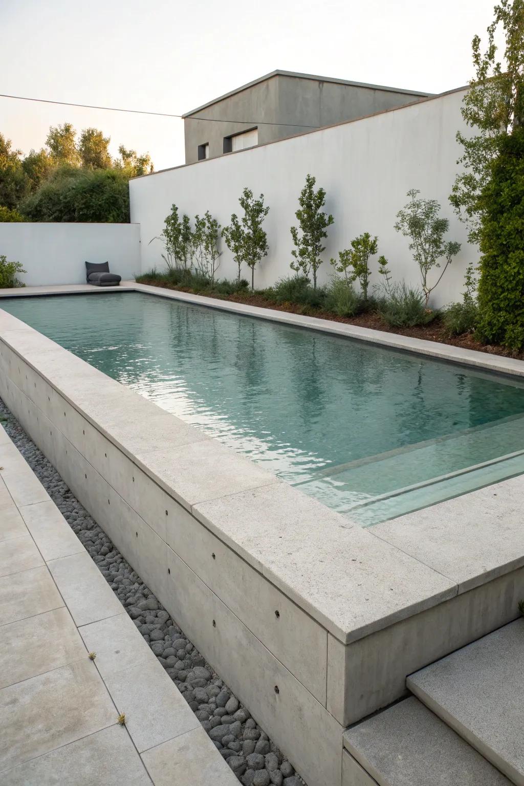 Cantilevered concrete provides a continuous and modern pool border.