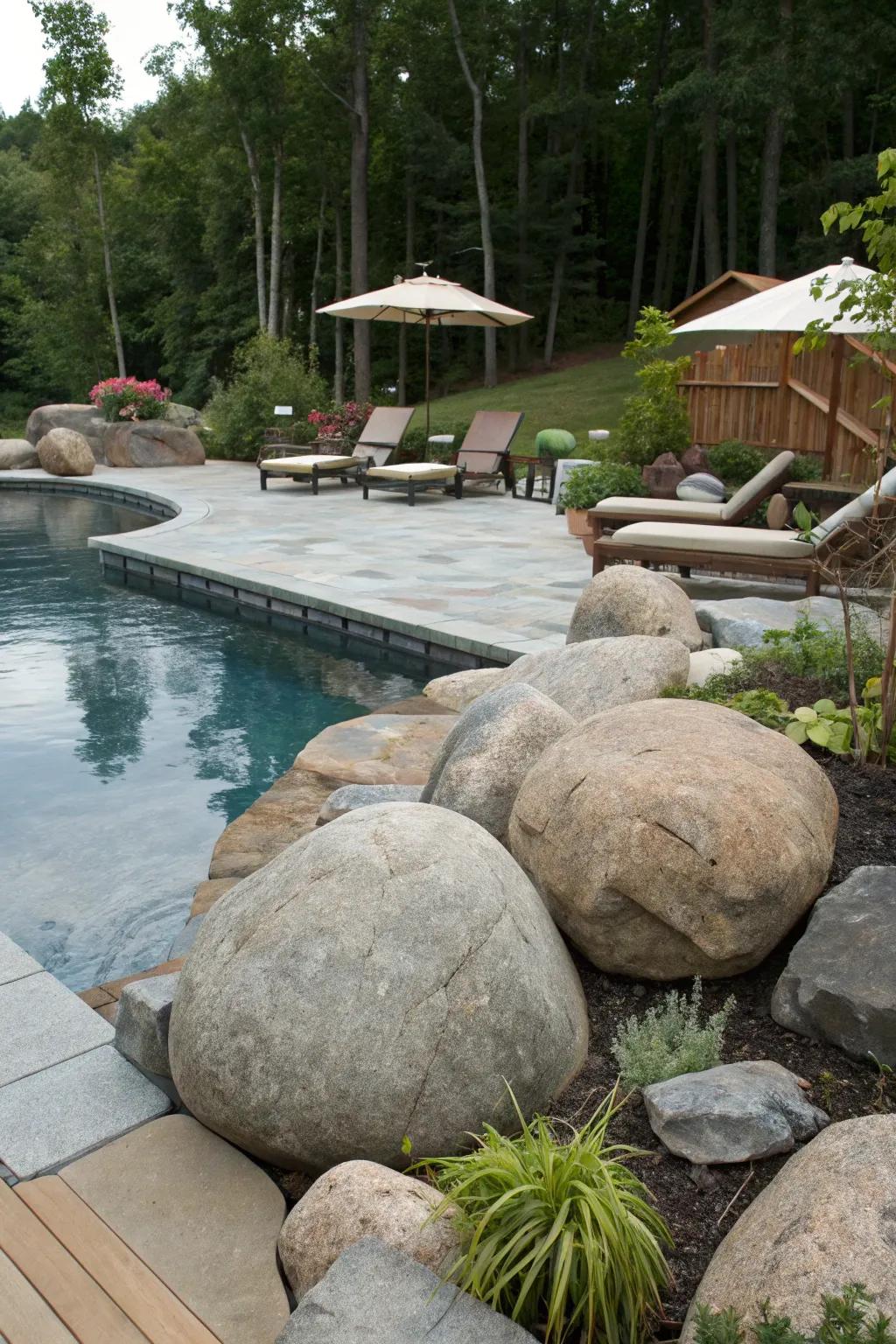 Boulders lend a dramatic and organic element to pool environments.