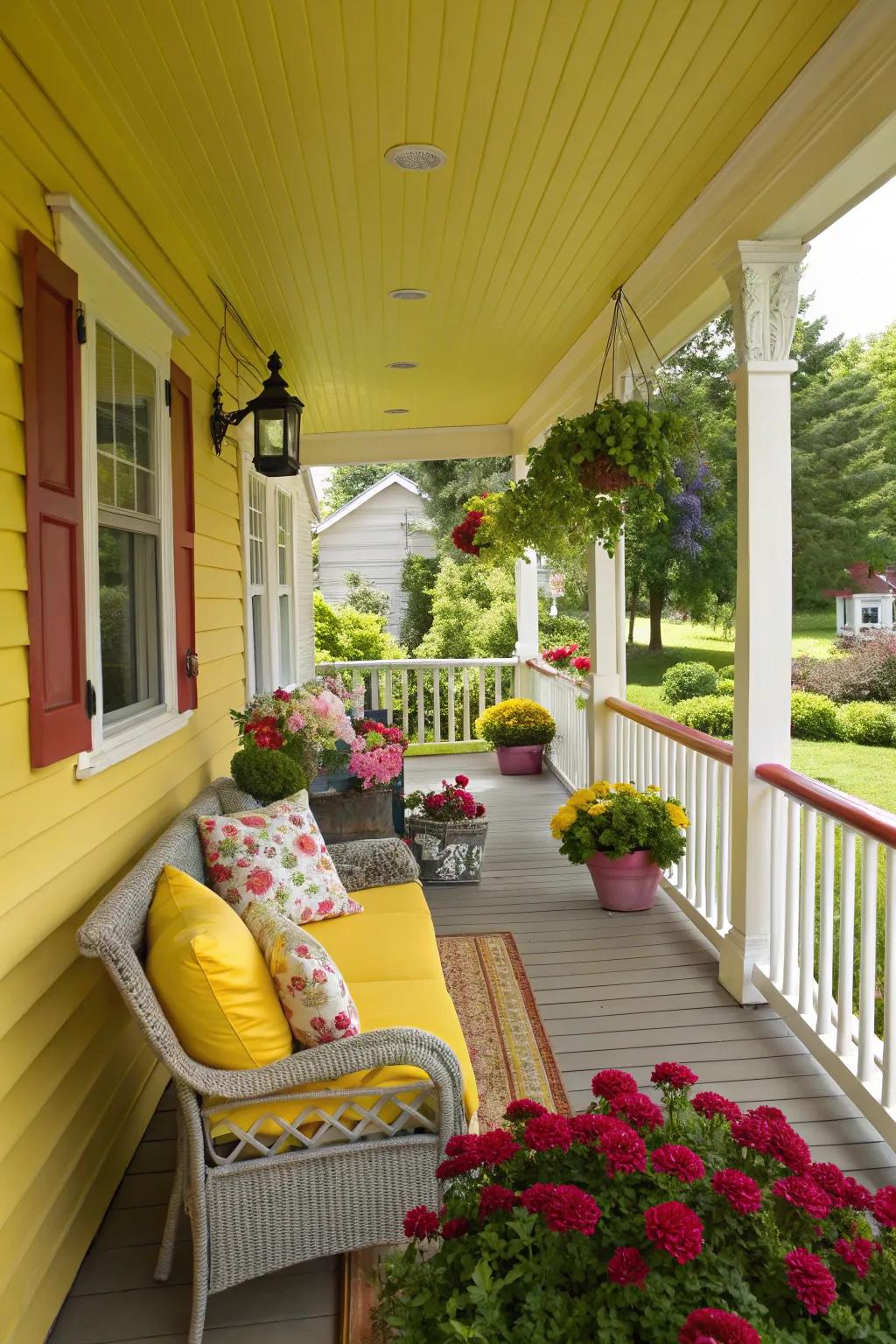 A vibrant yellow porch that emanates warmth and positivity.