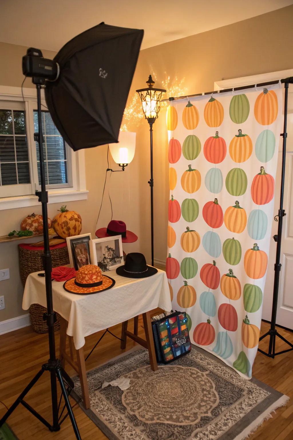 Encapsulate memories through a pumpkin-themed picture station.