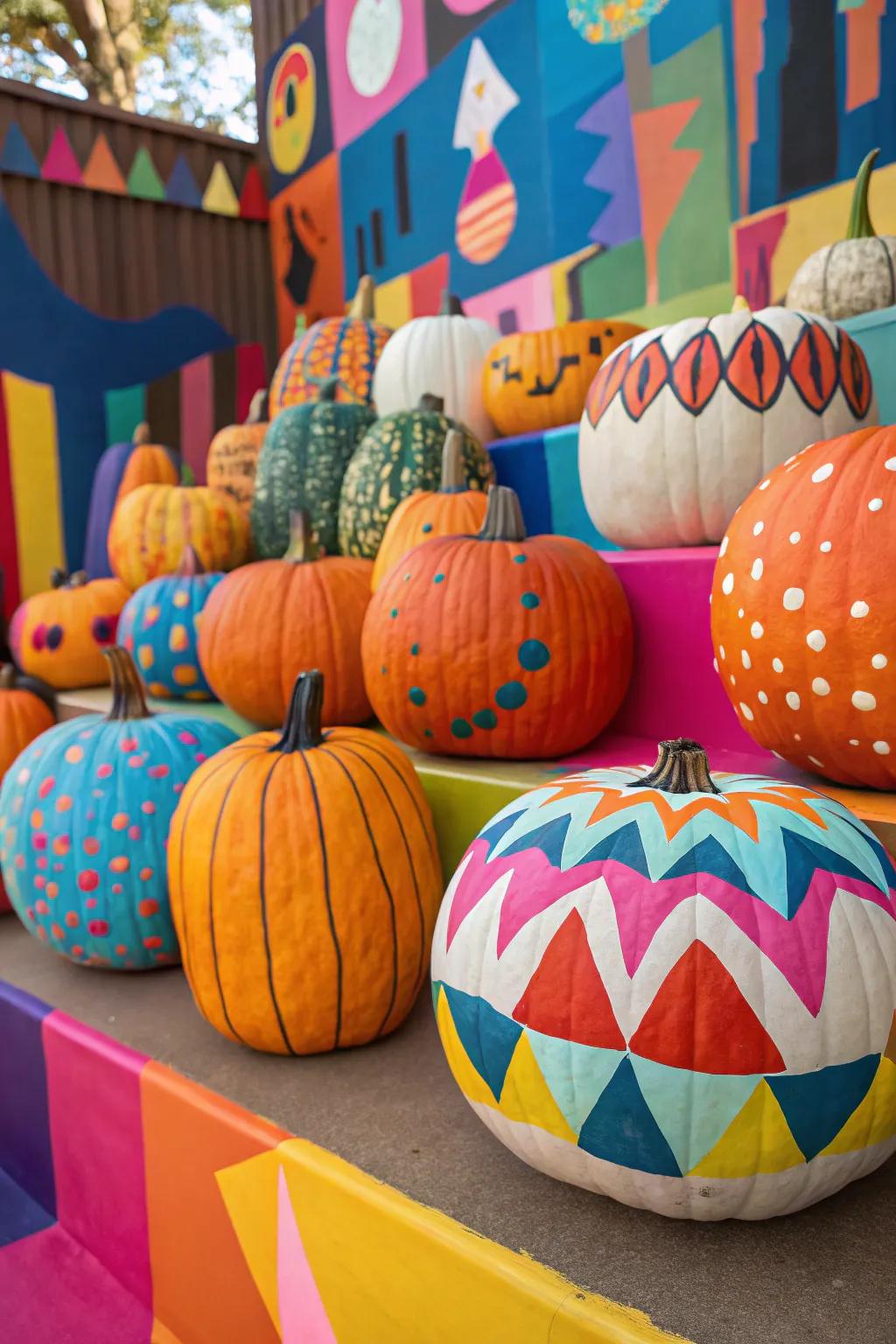Express yourself with vibrant free-form pumpkin art.