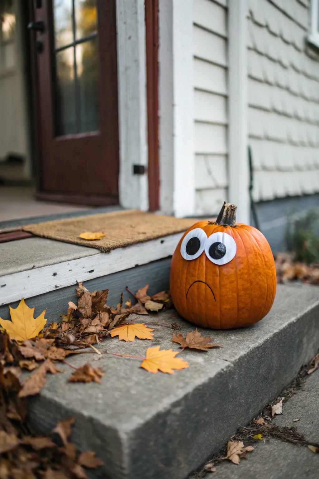 Animated eyes bring a playful personality to your pumpkin display.