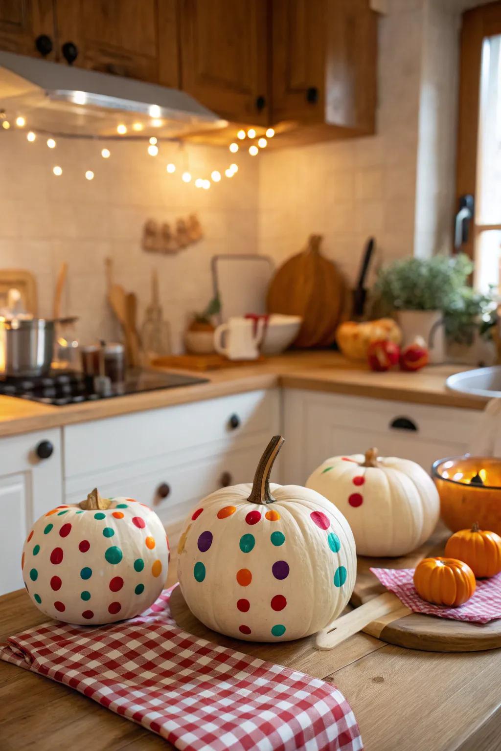 Introduce joy to your space with cheerful dot pumpkins.
