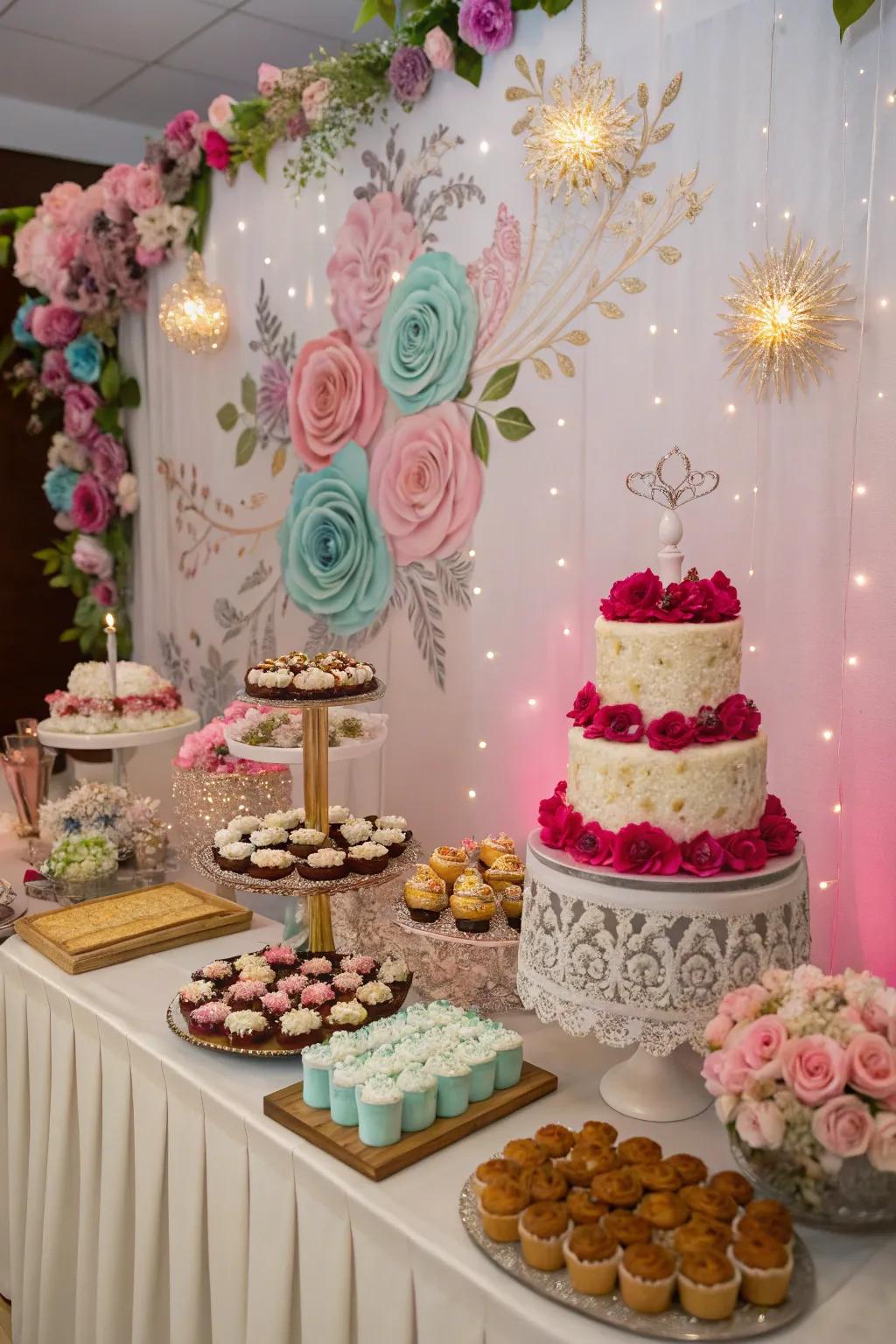 A dessert table backdrop makes sweet treats even more inviting.