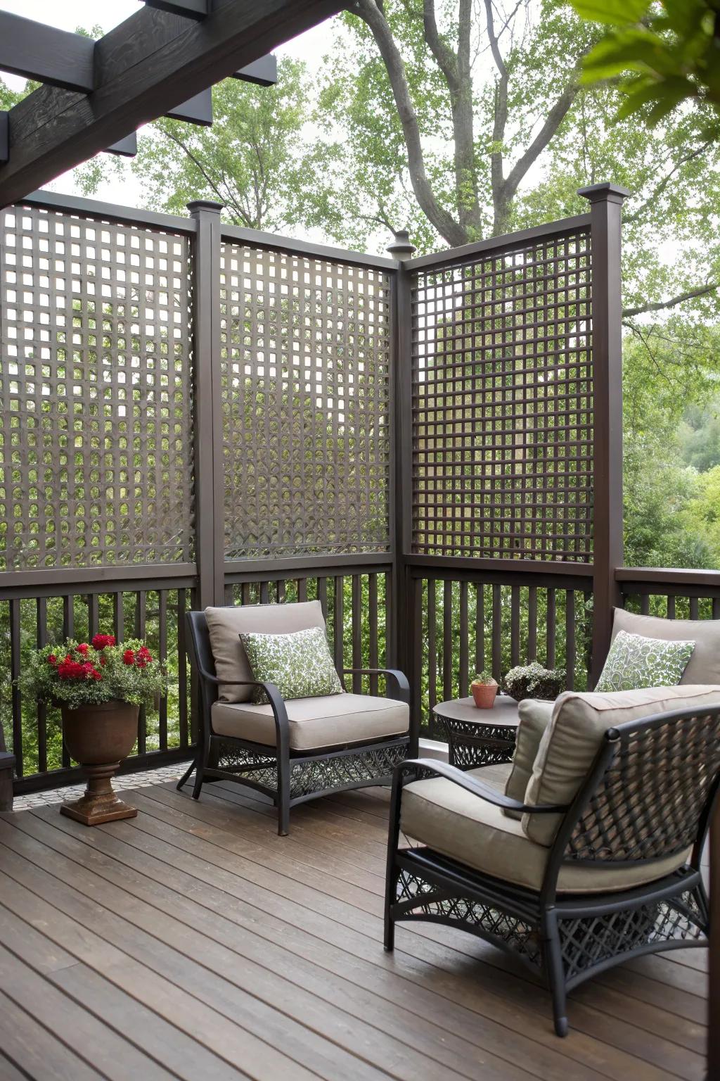 Savor tranquility with fashionable privacy screens on your deck.