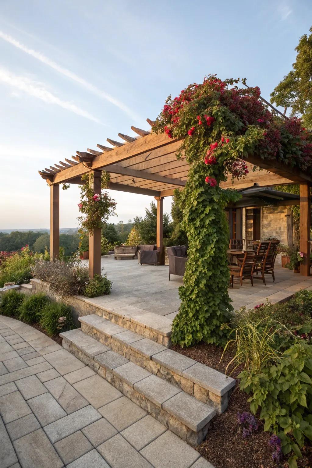 A pergola provides shade.