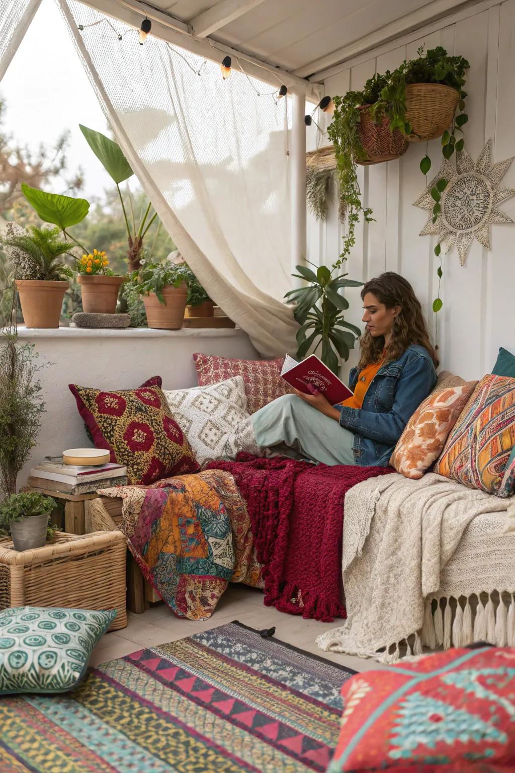 A free-spirited space for reading, bursting with style.