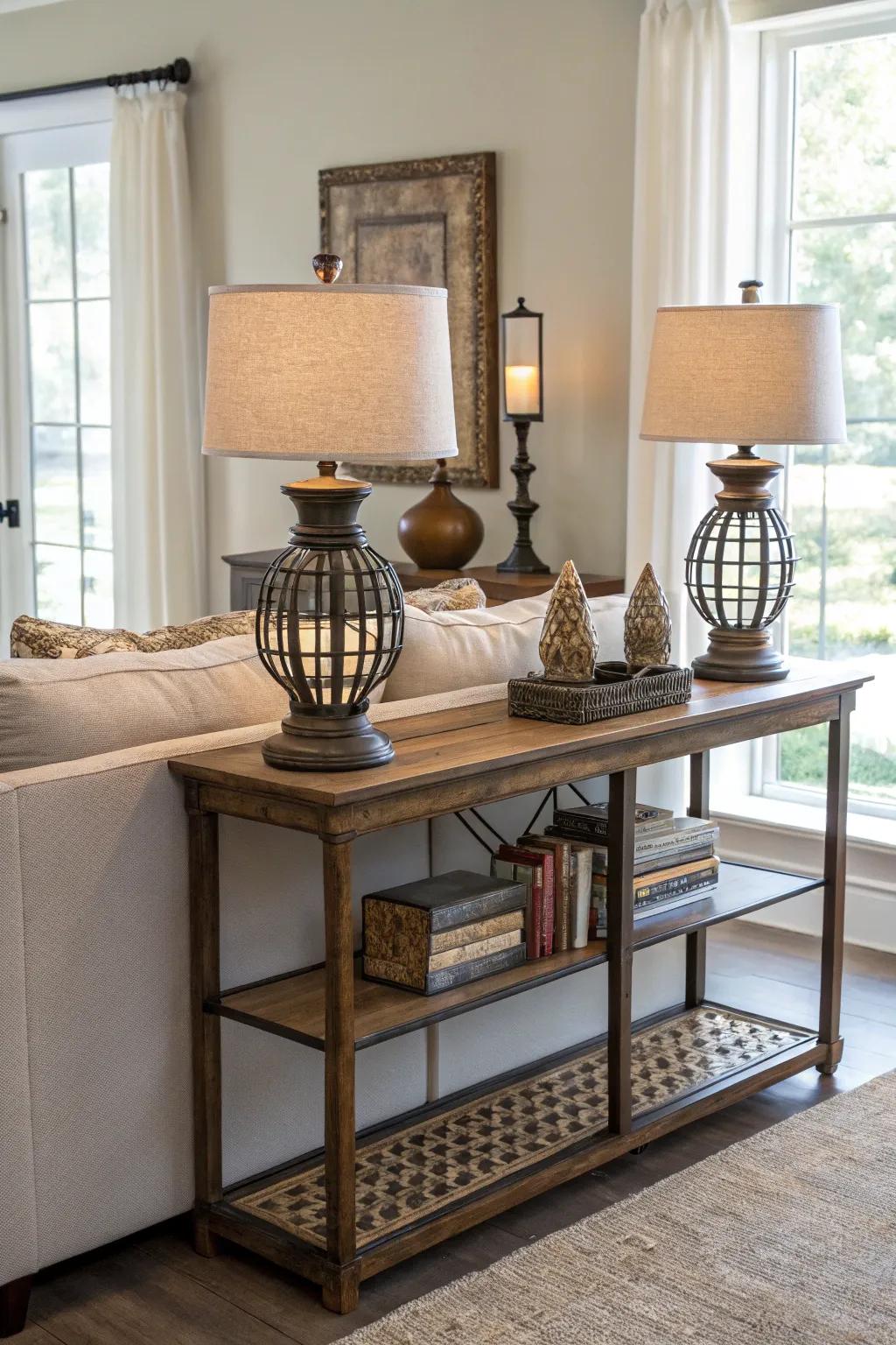 Sofa tables add both function and style behind sofas.