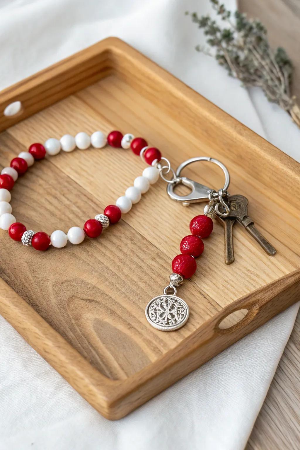 Craft bespoke key fobs using a sphere-adorned twist.