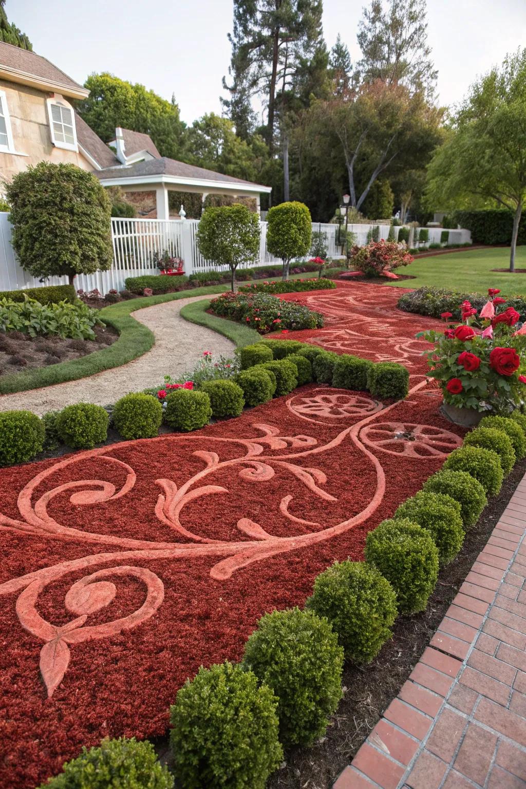 Patterned garnet ground cover designs convert ordinary gardens into unique masterpieces.