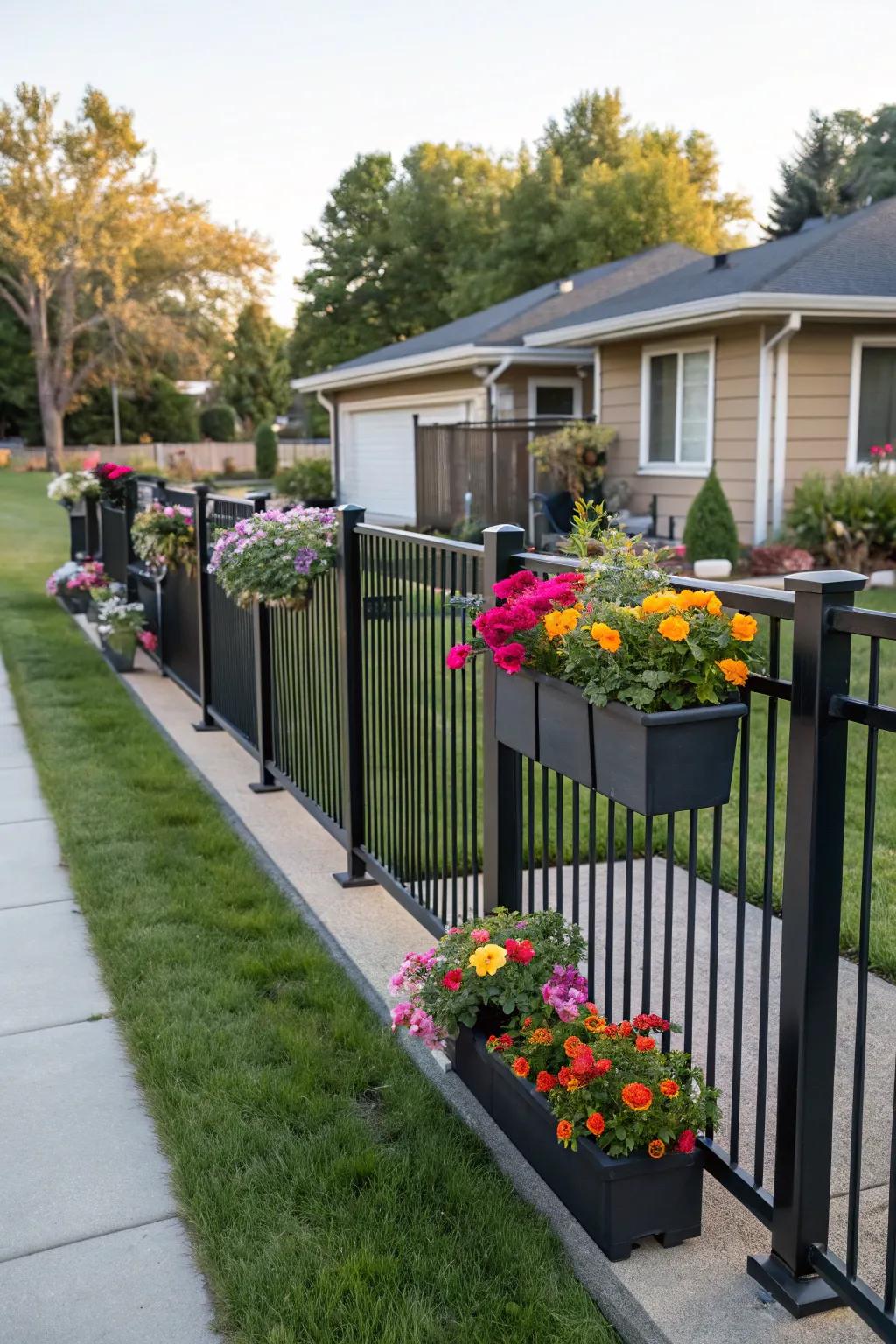Incorporate a splash of color with ornamental pots on your fence.