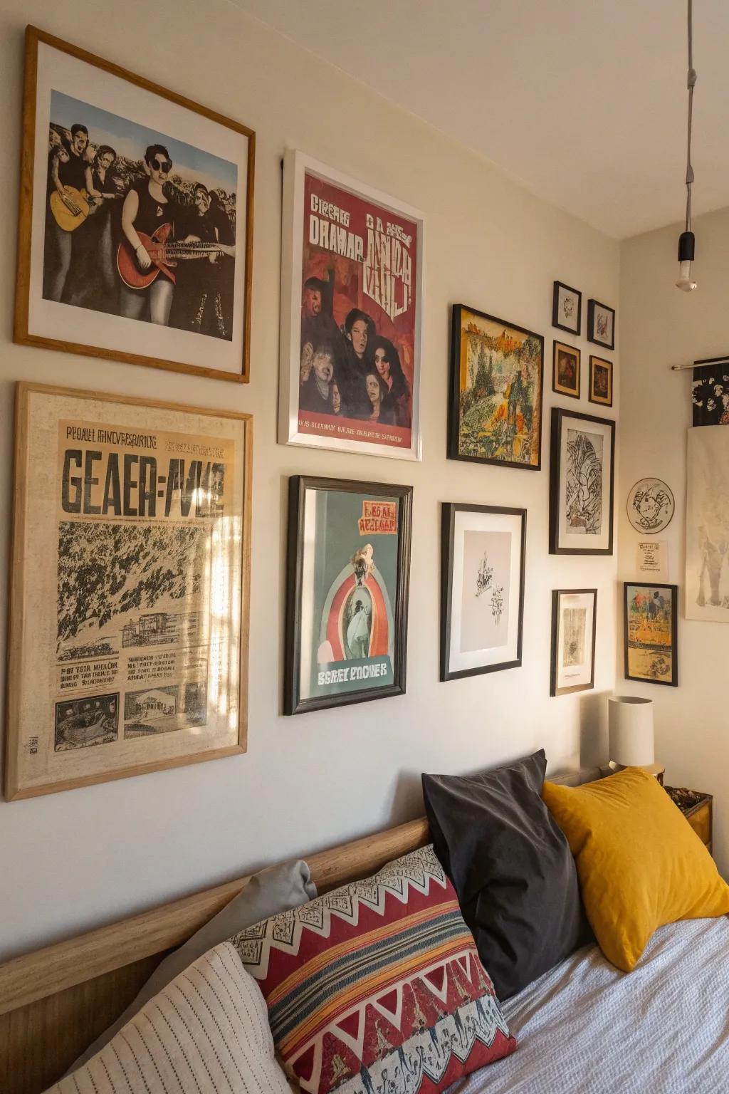 Artistic mix of vintage and modern wall art.