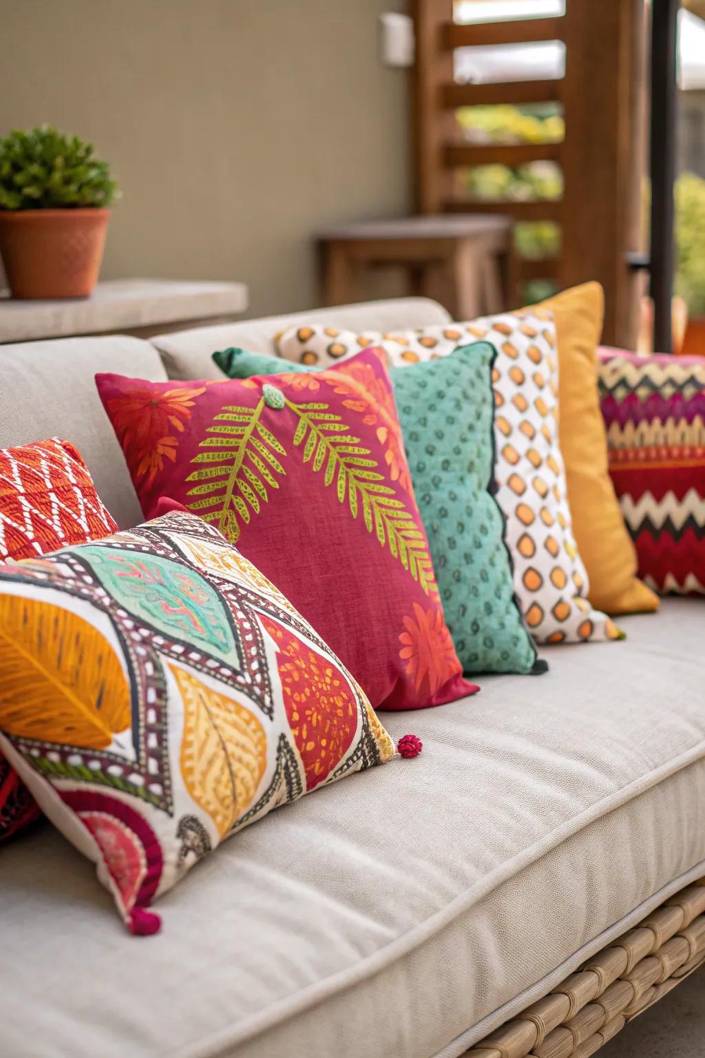 Ornamental pillows bring vibrancy and comfort.