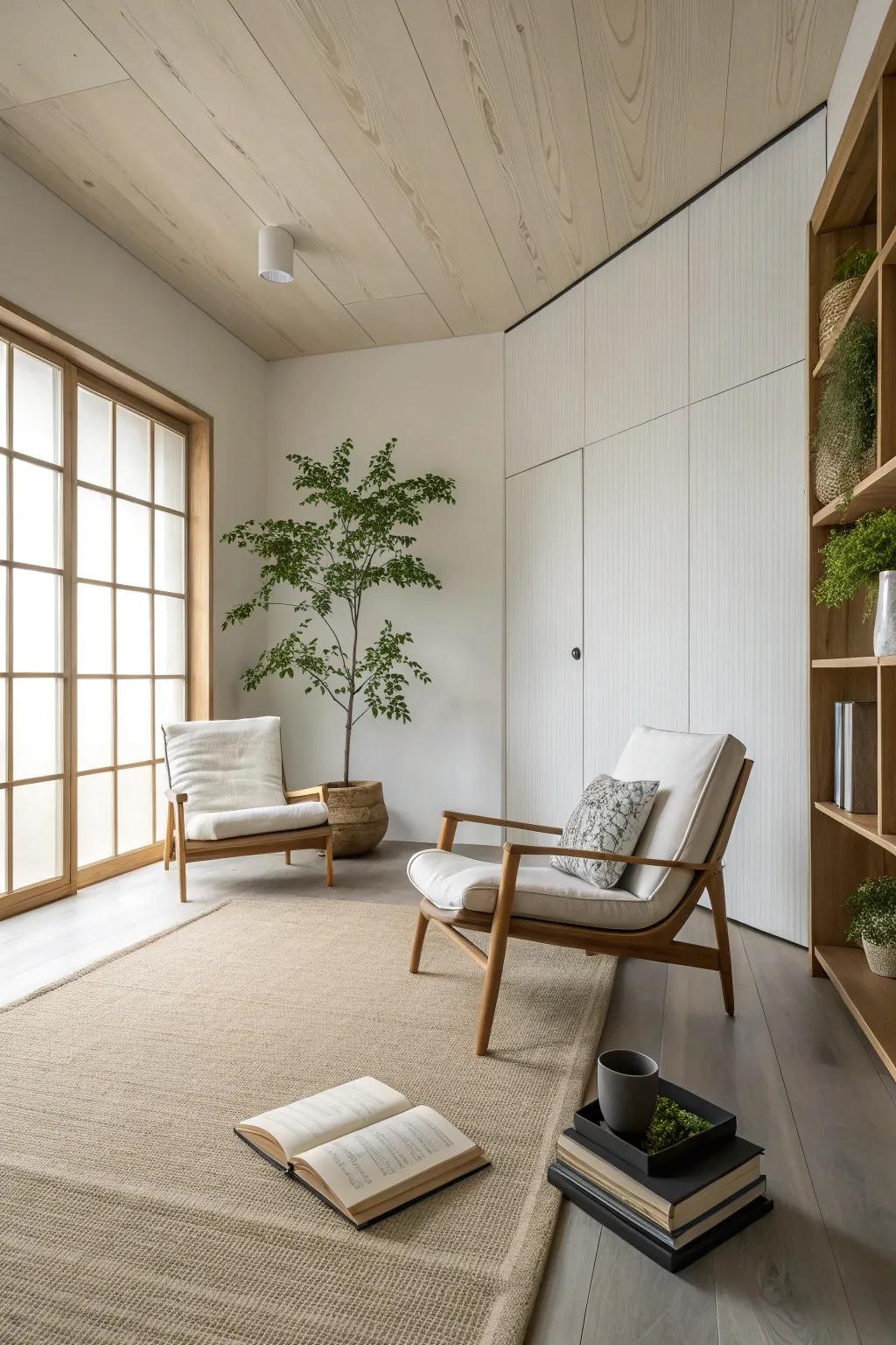 A minimalist room showcasing an uncluttered design and sharp lines.