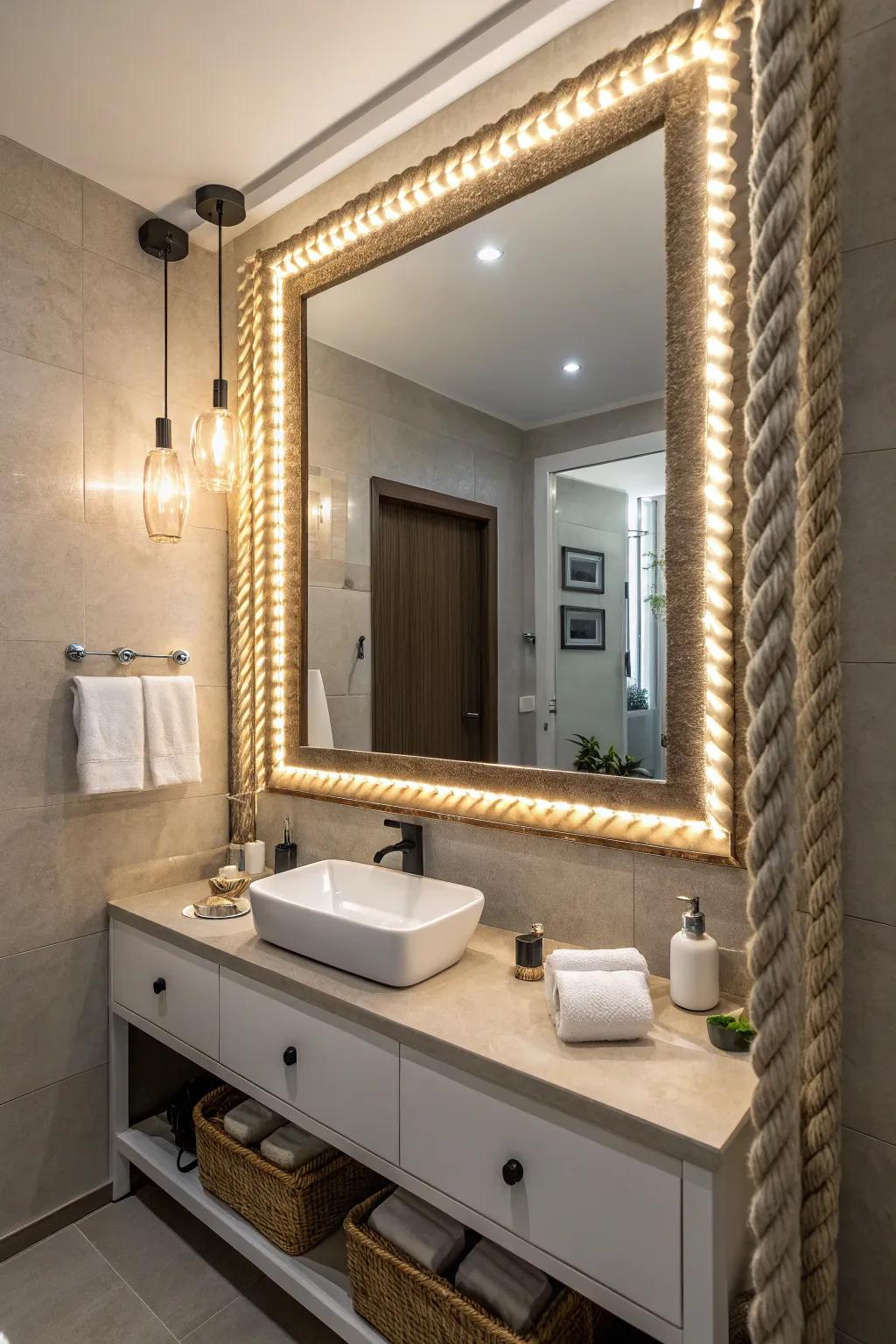 Frame your mirrors with light strands for a glamorous look.
