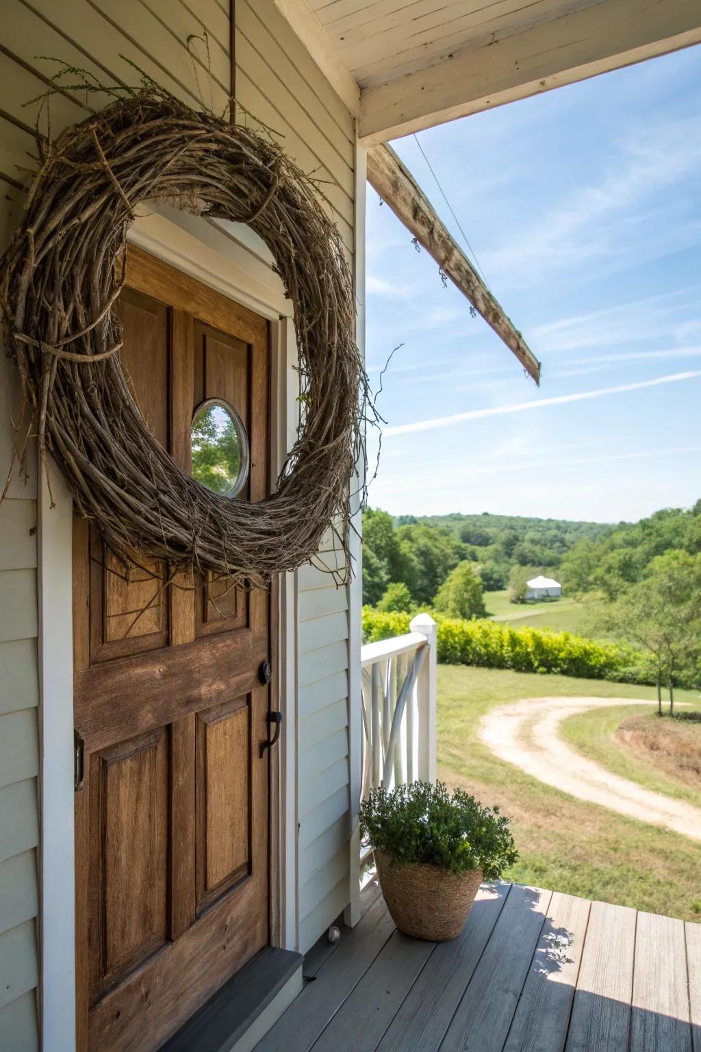 A wild wreath of natural branches.