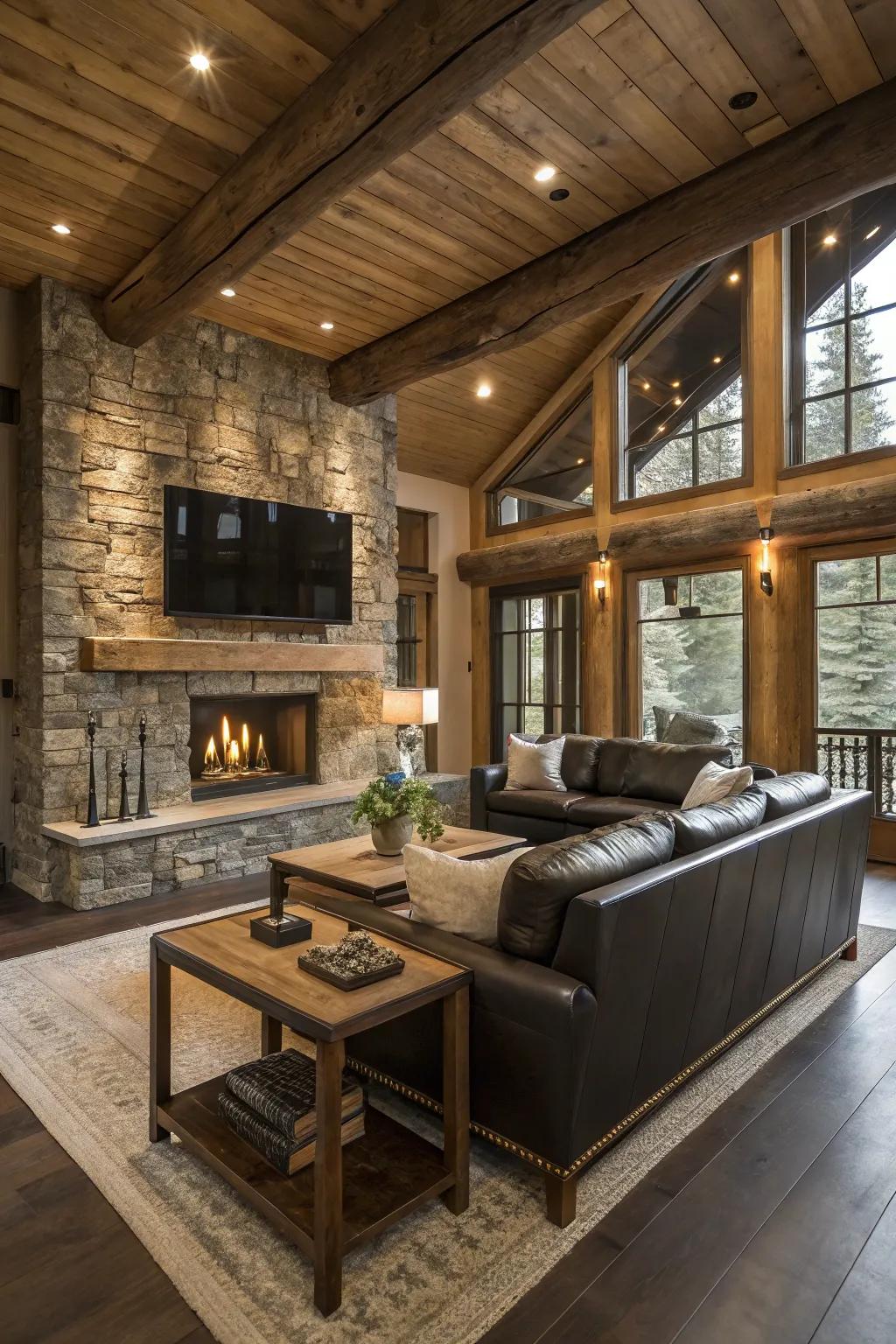 Textural contrast adds depth to this countryside family room.