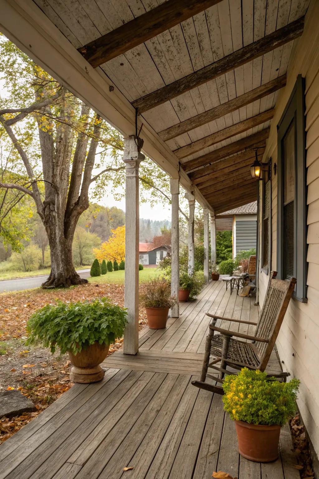 A sheltered porch offers a cozy and protected area throughout the year.