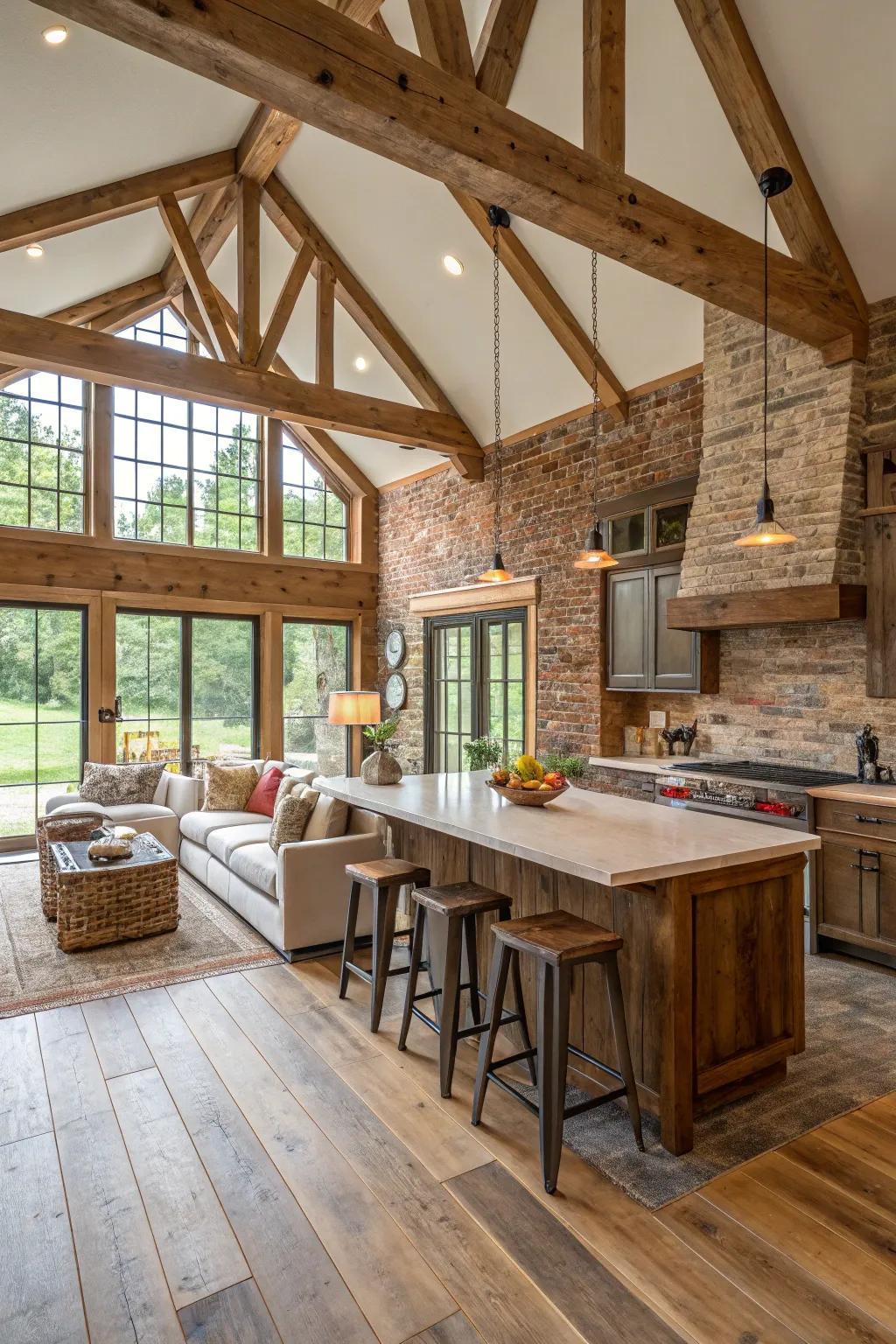Open floor plan uniting kitchen and living space.