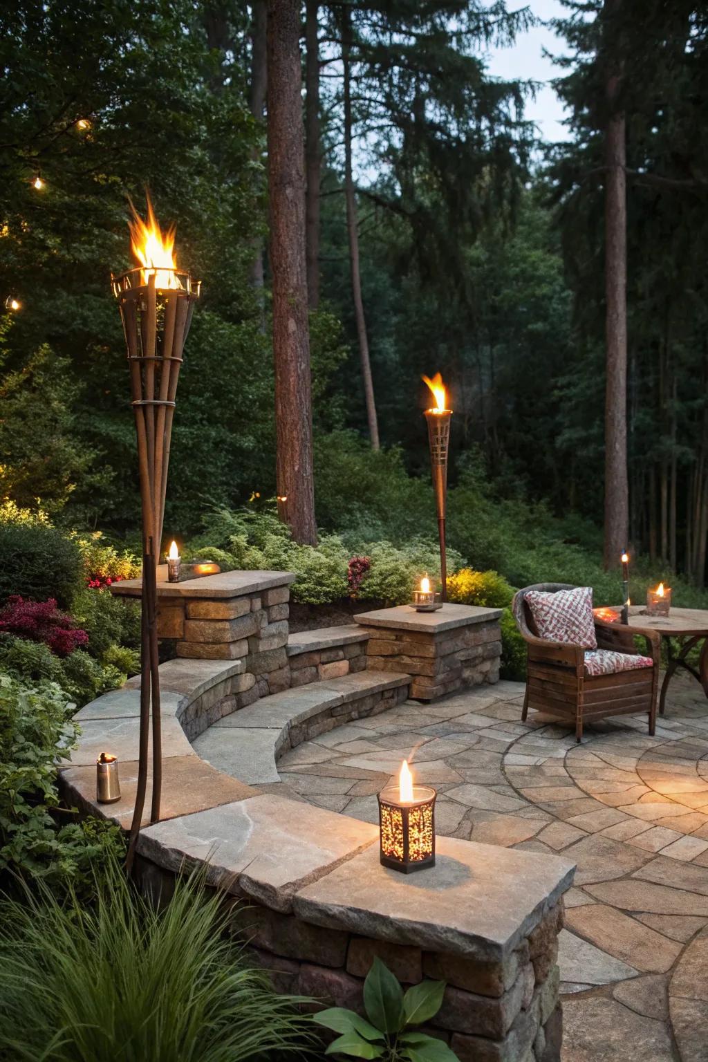 Bring in a tropical vibe with tiki torches around your fire pit.