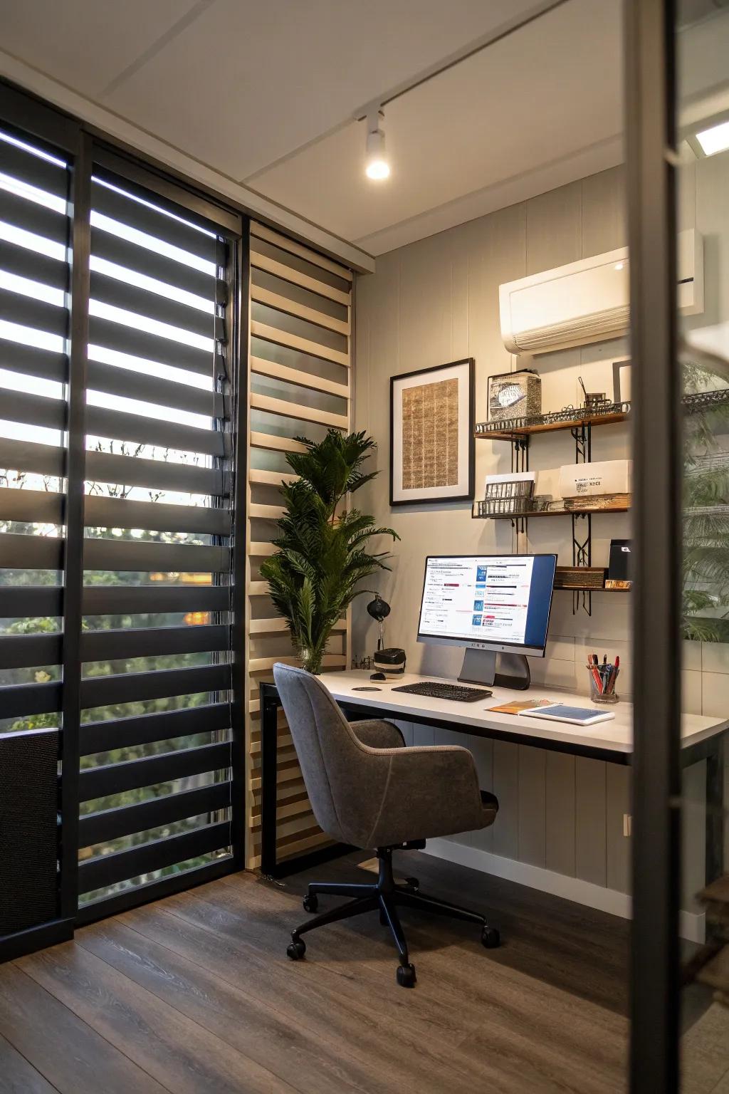 Adjustable louvers in screen walls furnish both seclusion and style.