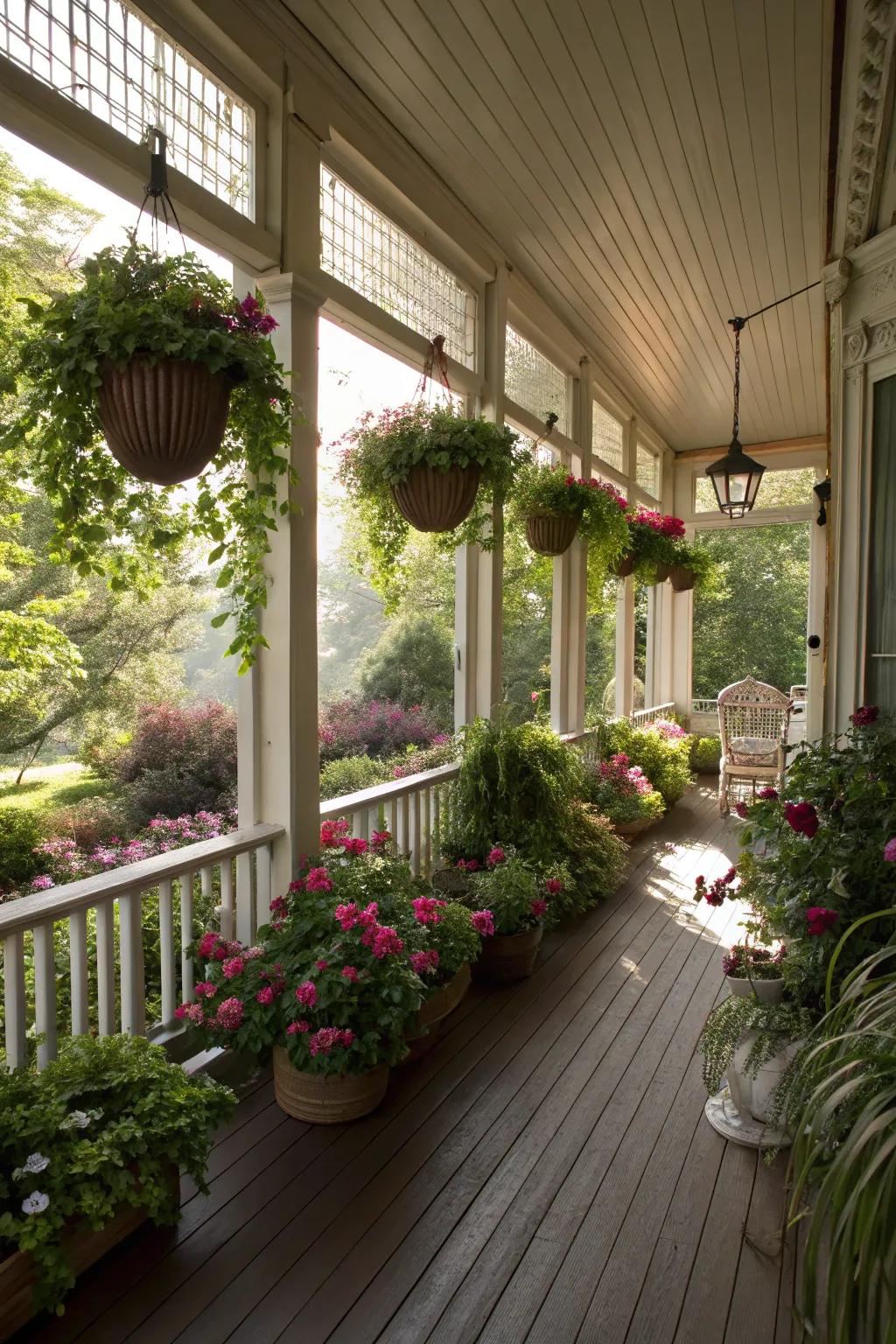 A floral-infused veranda conveys nature's elegance to your threshold.