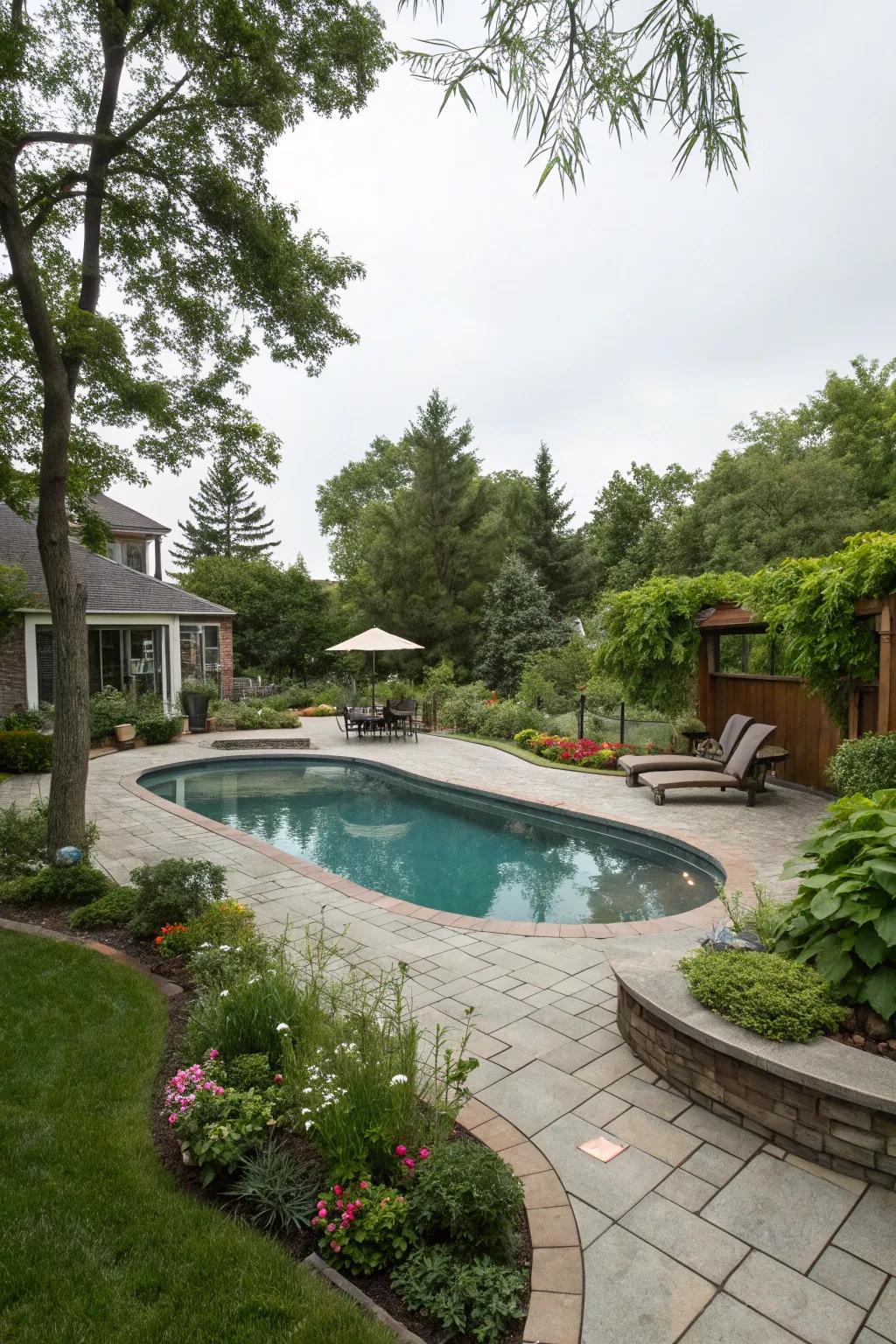 A semi inground pool seamlessly blended into a harmonious backyard layout.